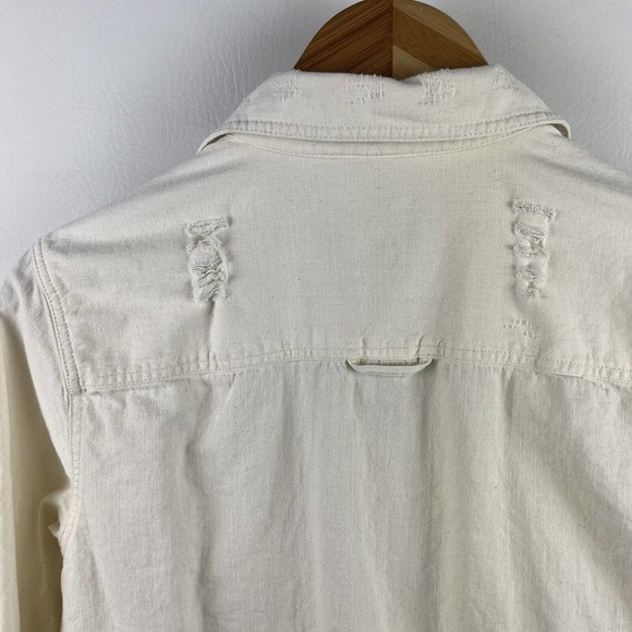 Roxy Shirt Womens Small Ivory Cream Button Up Distressed - Picture 9 of 11